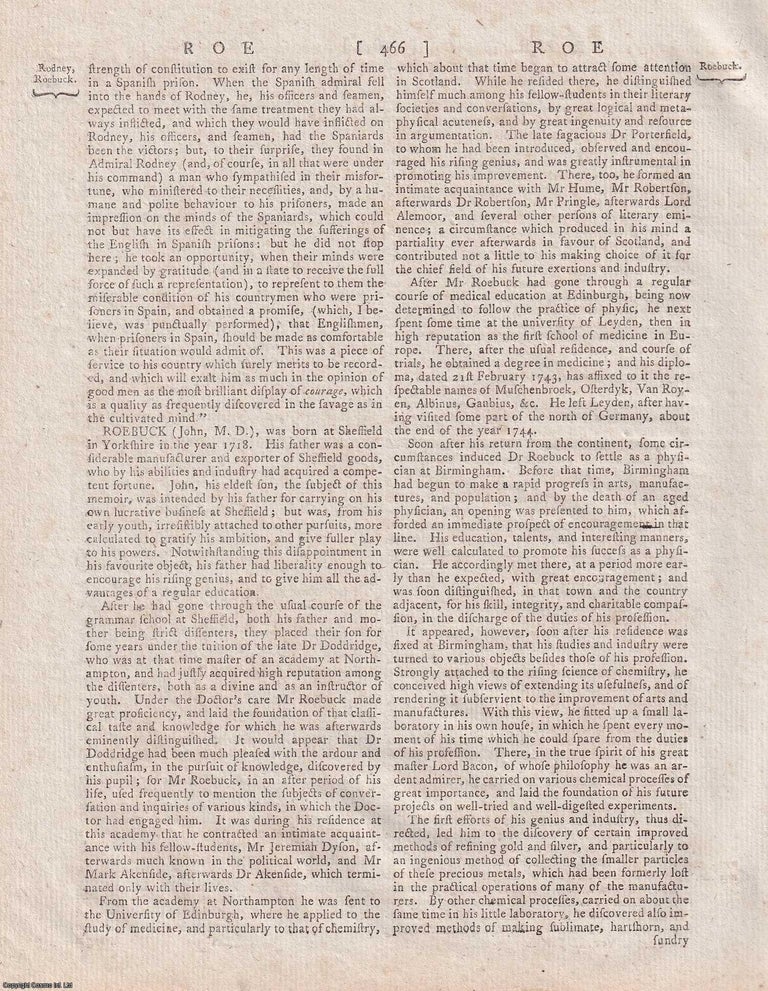 Item #357318 John Roebuck (1718-1794), inventor and industrialist known for large scale sulphuric...