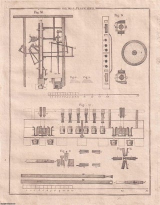 Oil Mill. A mill for expressing the oils from fruits, or grains. A rare original article from the Encyclopaedia Britannica, Dublin Edition 1797.