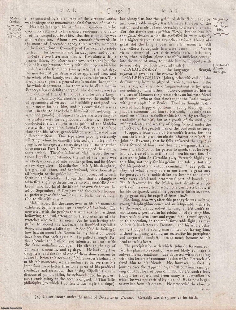 Item #357325 John Malphaghino, also known as John de Ravenna. A rare original article from the...
