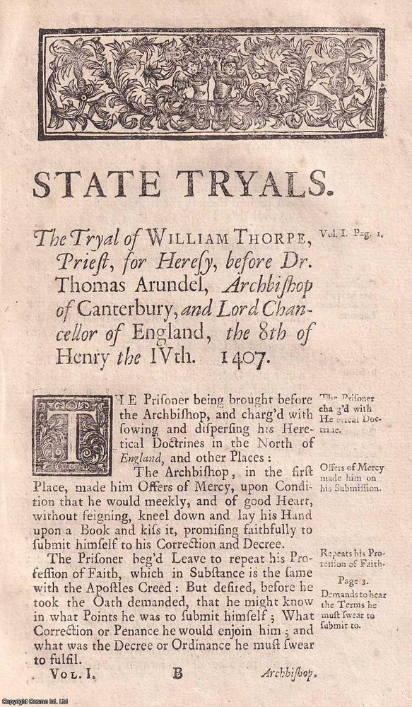 Item #357333 The Trial & Examination of Master William Thorpe, Preste, for Heresye before...