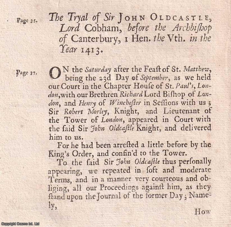 Item #357334 The Trial & Examination of Sir John Oldcastle, Lord Cobham, for Heresy,...