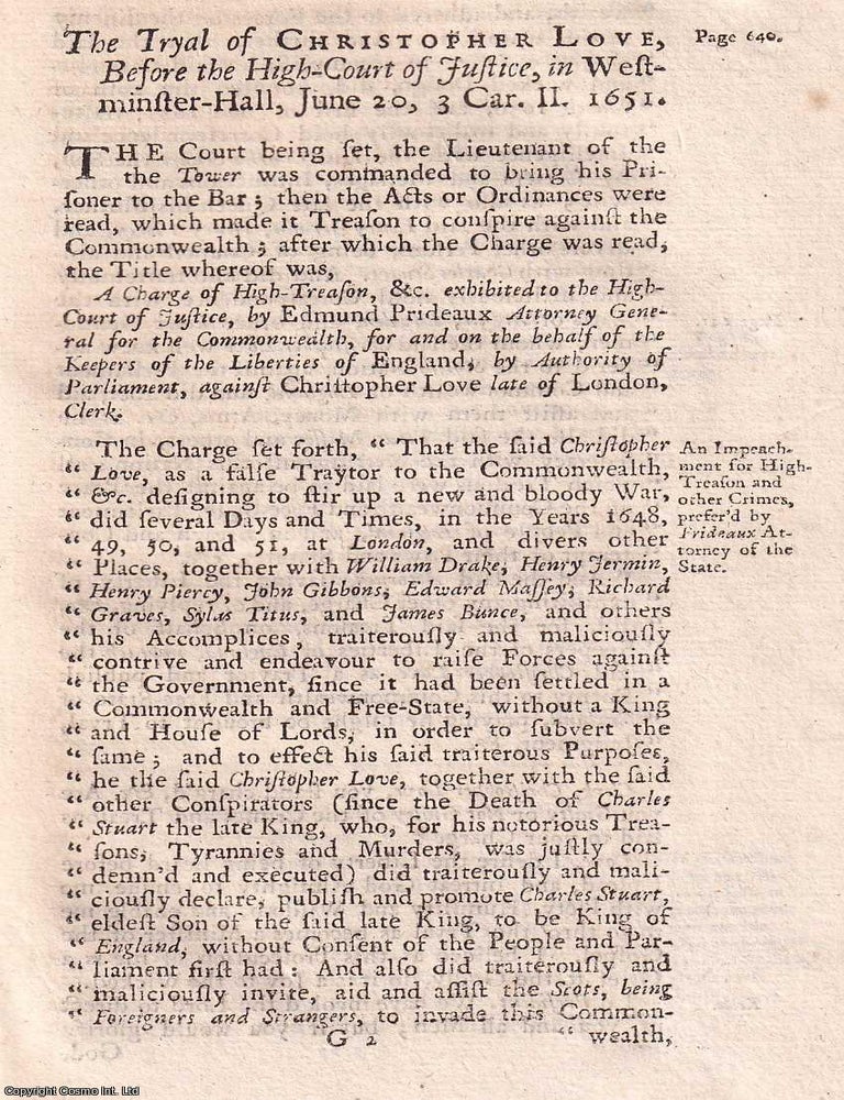 Item #357351 The Trial of Mr Christopher Love before the High Court of Justice, for High Treason,...