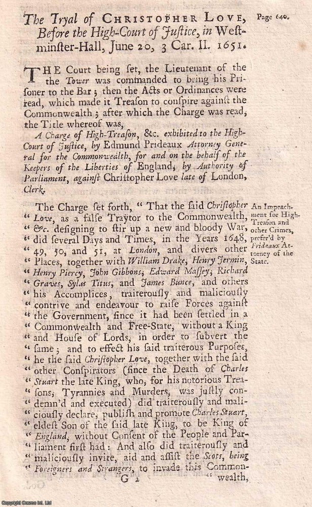 Item #357351 The Trial of Mr Christopher Love before the High Court of Justice, for High Treason,...