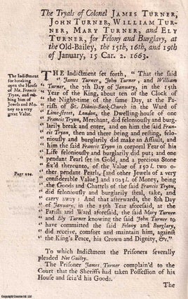 Item #357358 1720 Printing : The Trial of Colonel James Turner, John Turner, William Turner, Mary...