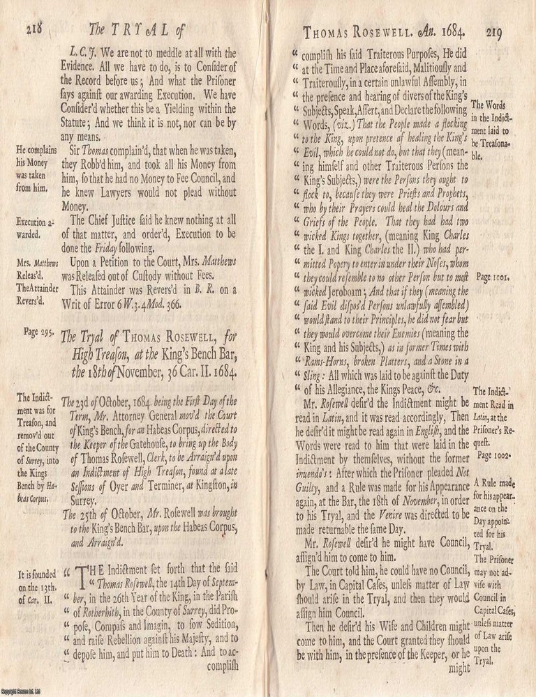 Item #357445 The Trial of Thomas Rosewell, for treasonable Words delivered at a Conventicle, 18th...
