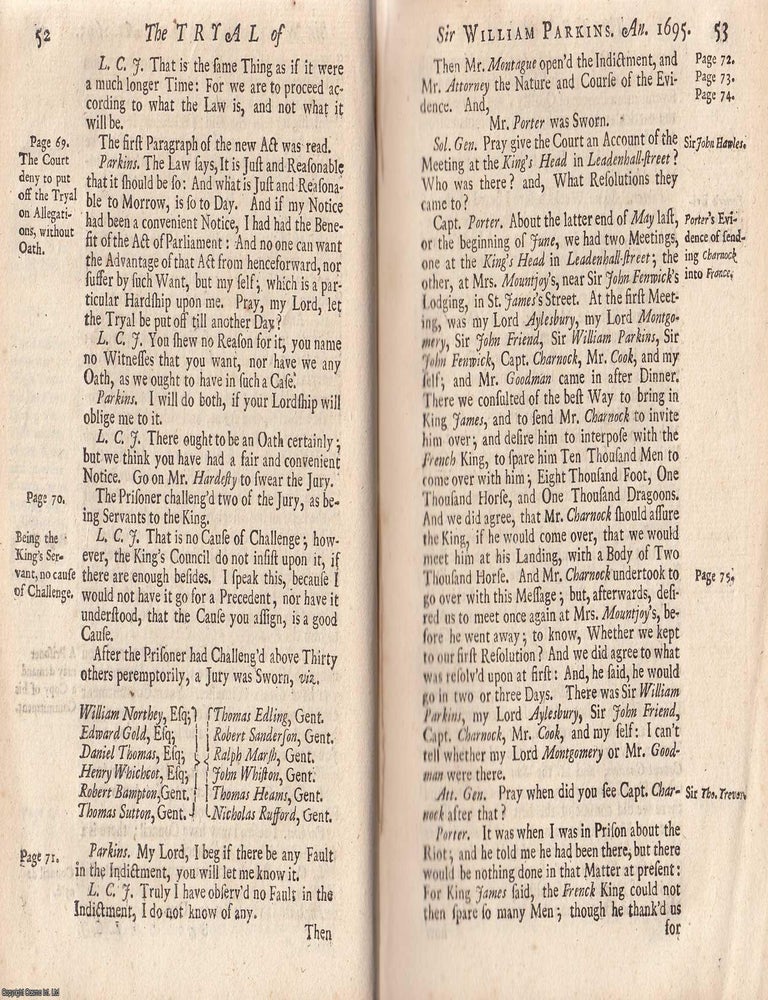 Item #357467 The Trial of Sir William Parkins, Knight, at the Old Bailey, for High Treason, March...