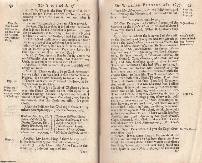Item #357467 The Trial of Sir William Parkins, Knight, at the Old Bailey, for High Treason, March...