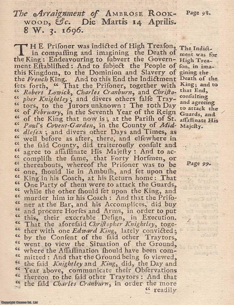 Item #357468 1720 Printing : The Trial of Ambrose Rookwood, for High Treason, the 2nd of April,...
