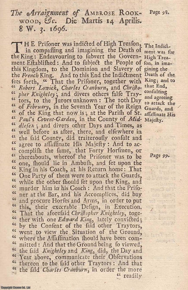 Item #357468 1720 Printing : The Trial of Ambrose Rookwood, for High Treason, the 2nd of April,...
