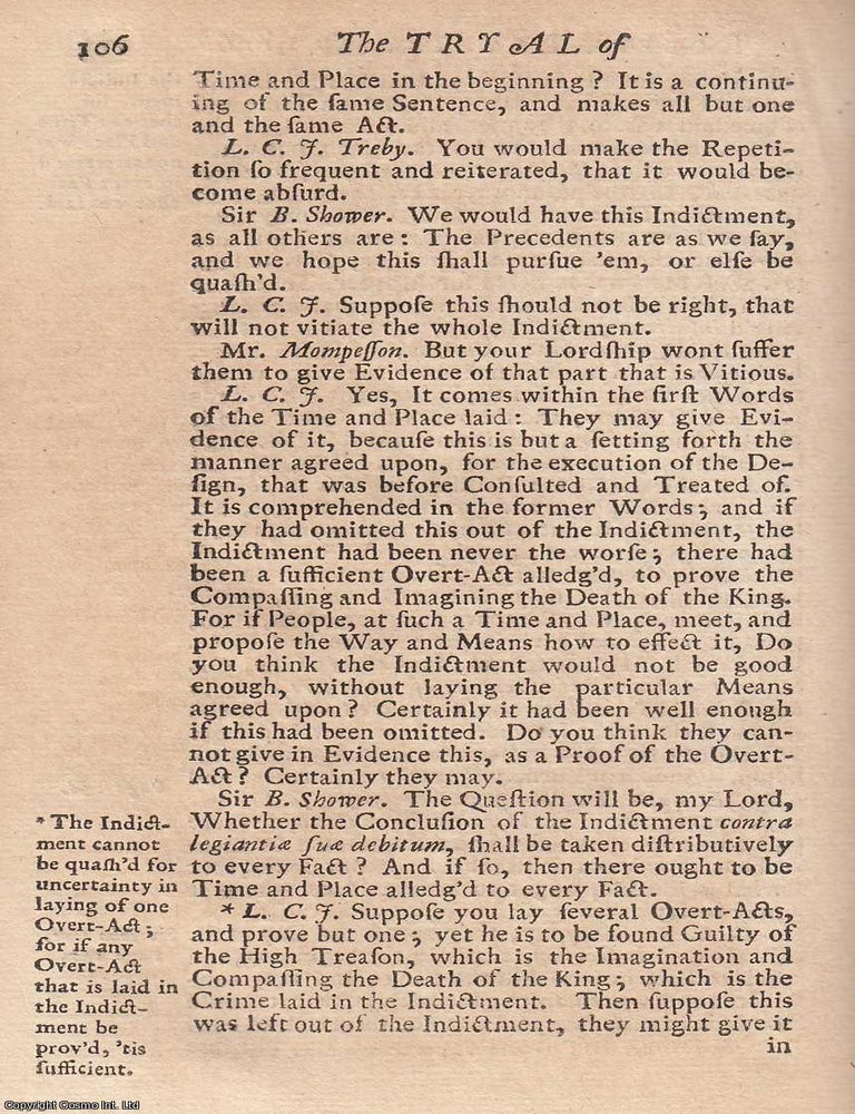 Item #357470 The Trial of Robert Lowick, for High Treason, April 22, 1696. An original report...