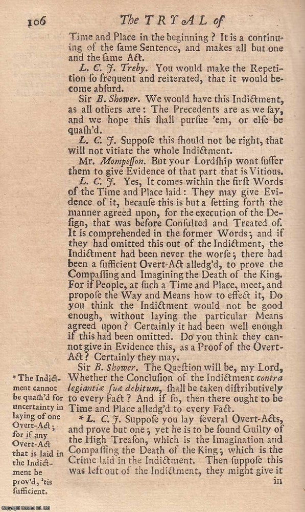 Item #357470 The Trial of Robert Lowick, for High Treason, April 22, 1696. An original report...