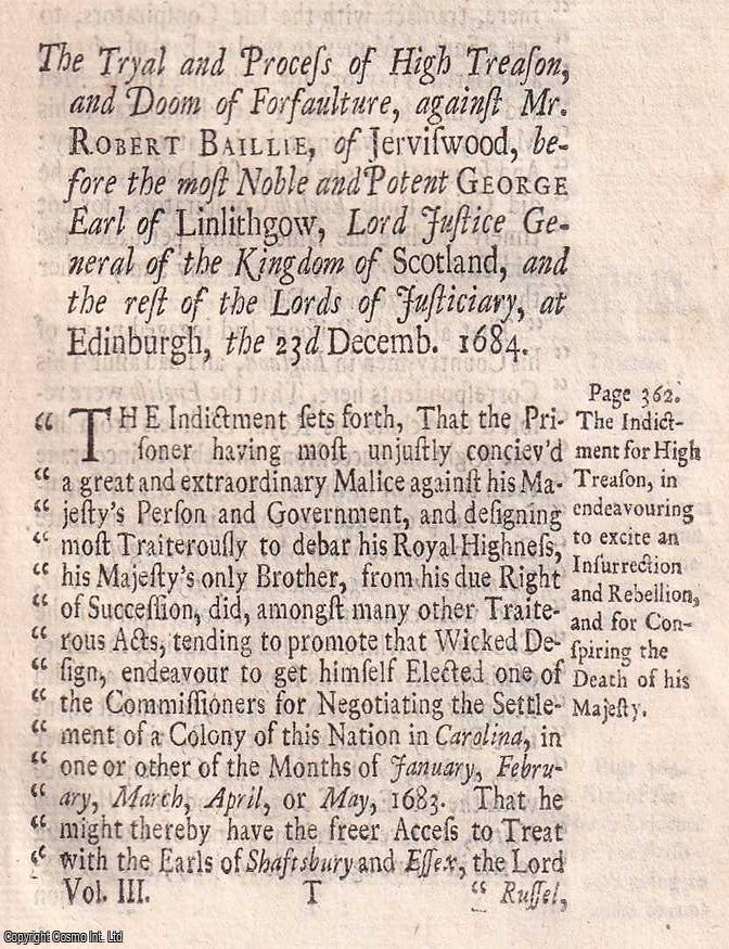 Item #357476 The Tryal and Process of High Treason, and Doom of Forfaulture, against Mr Robert...