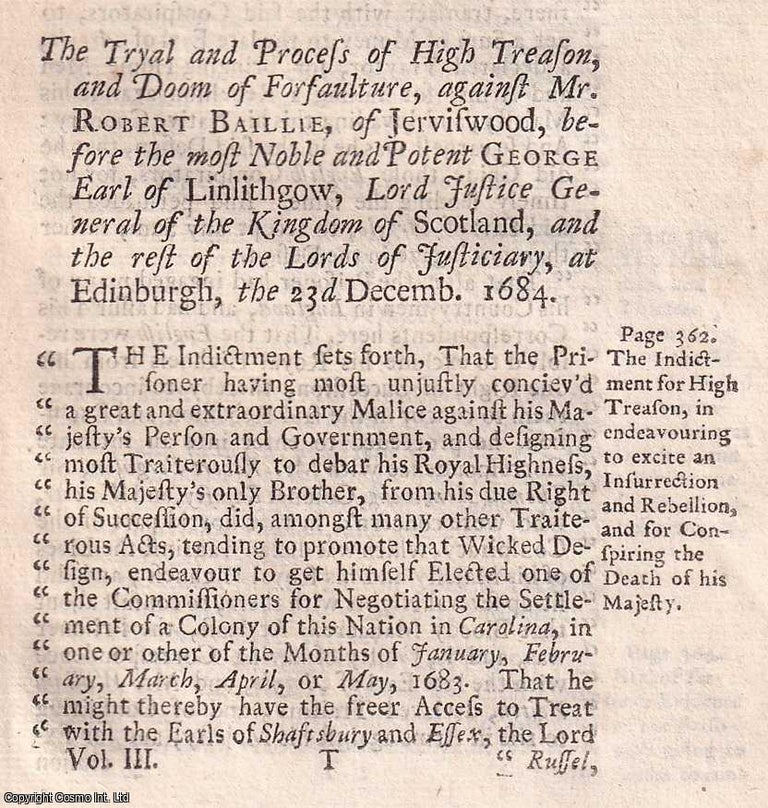 Item #357476 The Tryal and Process of High Treason, and Doom of Forfaulture, against Mr Robert...