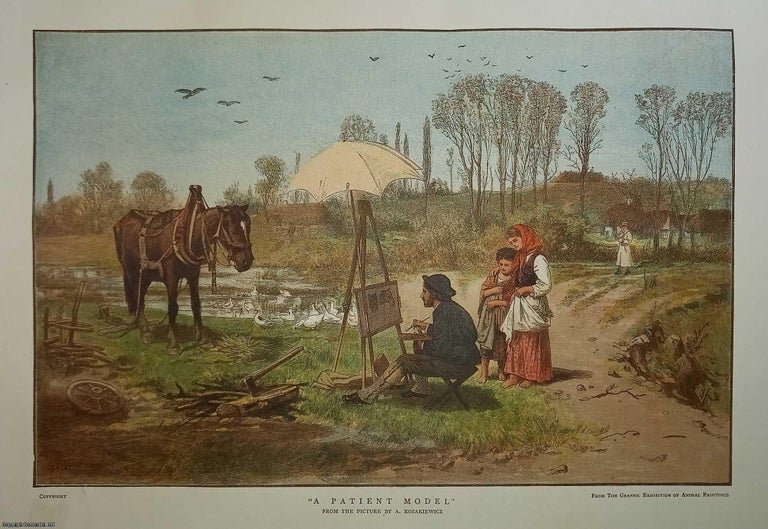 Item #357534 Horse, in agricultural harness. A Patient Model, from the Picture by A. Kozakiewicz. An original colour print from the Graphic Illustrated Weekly Magazine, 1885. Artist A. Kozakiewicz.