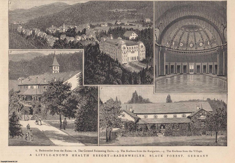 Item #357548 A little known health resort - Badenweiler, Black Forest, Germany. A series of vignettes illustrating various scenes. An original print from the Graphic Illustrated Weekly Magazine, 1885. Badenweiler.