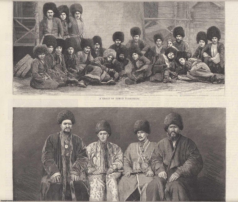 Item #357575 A Group of Yomud Turkomans and The Four Khans of Merv who Negotiated the Surrender of Merv to the Russians. An original print from the Graphic Illustrated Weekly Magazine, 1885. Afghanistan.