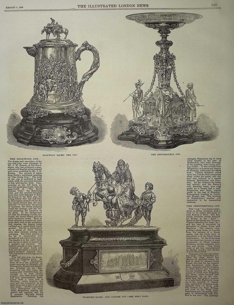 Item #357714 The Goodwood Cup; The Chesterfield Cup; Stamford Races. An original woodcut...