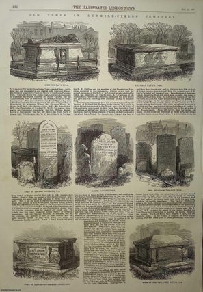 Item #357768 Old Tombs in Bunhill Fields Cemetery. An original woodcut engraving from the...
