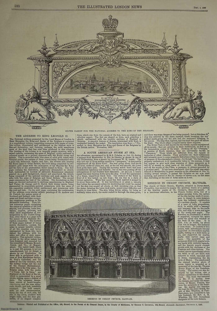 Item #357778 The Address to King Leopold II of Belgium. An original woodcut engraving from the Illustrated London News, 1869. BELGIUM.