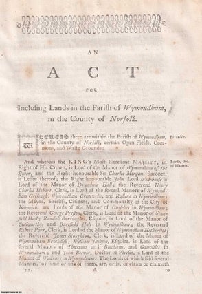 Private Norfolk Act, 1806. An Act for Inclosing Lands in. Norfolk Enclosures.