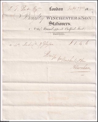 1810. Winchester & Son, Stationers, No 64 Strand, opposite Bedford. Receipt.