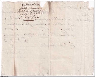 1814. Special Constable Expenses. Handwritten claim from a Mr Smith for the trouble and expenses taking Mr Reed [to face a charge] to Middleton [near Alnwick] & attending Justice Room. 19 x 16 cms.