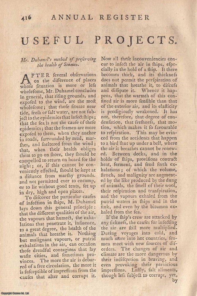 Item #358033 Mr. Duhamel's method of preserving the health of Seamen. An original article from the Annual Register for 1759. Edmund Burke.