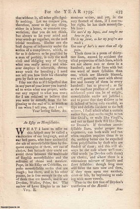 Item #358036 An Essay on Monosyllables. An original article from the Annual Register for 1759....