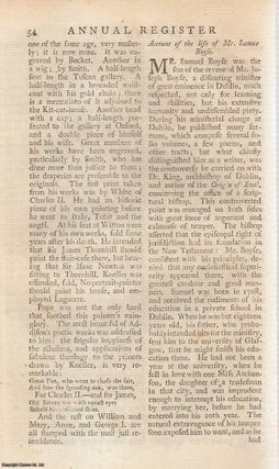 Item #358104 The life of Mr. Samuel Boyse. An original article from The Annual Register for 1764....