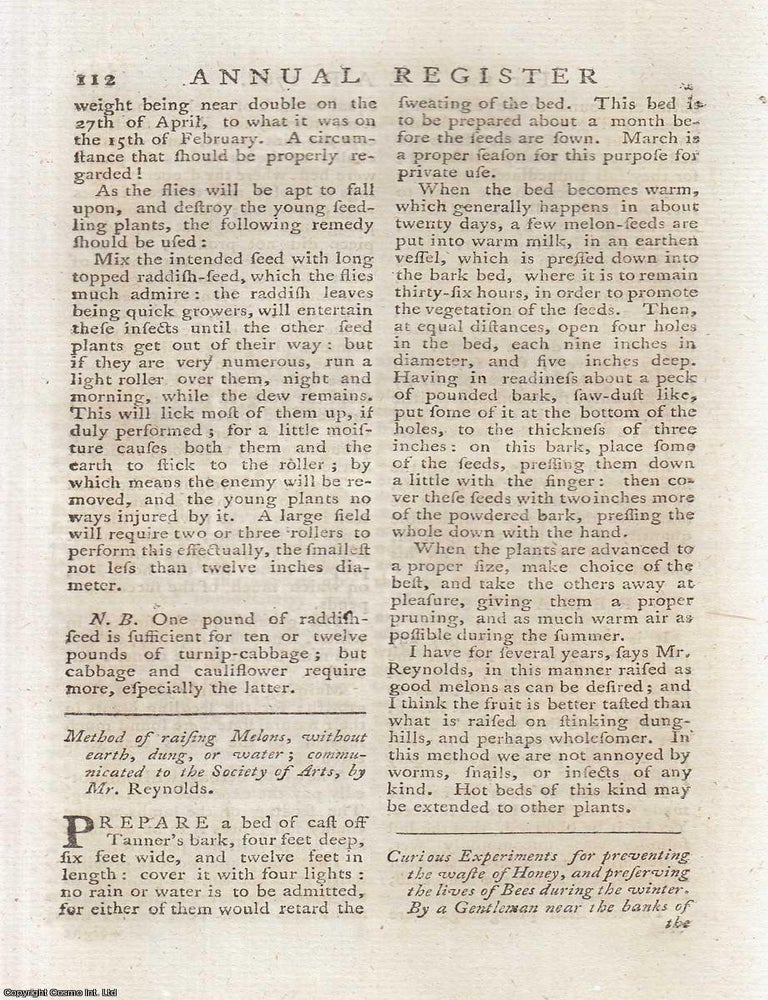 Item #358156 Curious Experiments for preventing the waste of Honey, and preserving the lives of...