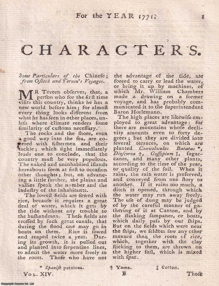 Some Particulars of the Chinese; from Osbeck and Toreen's Voyages. An ...