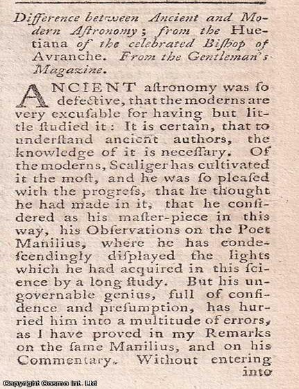 Item #358197 Differences between Ancient and Modern Astronomy; from the Huetiana of the...