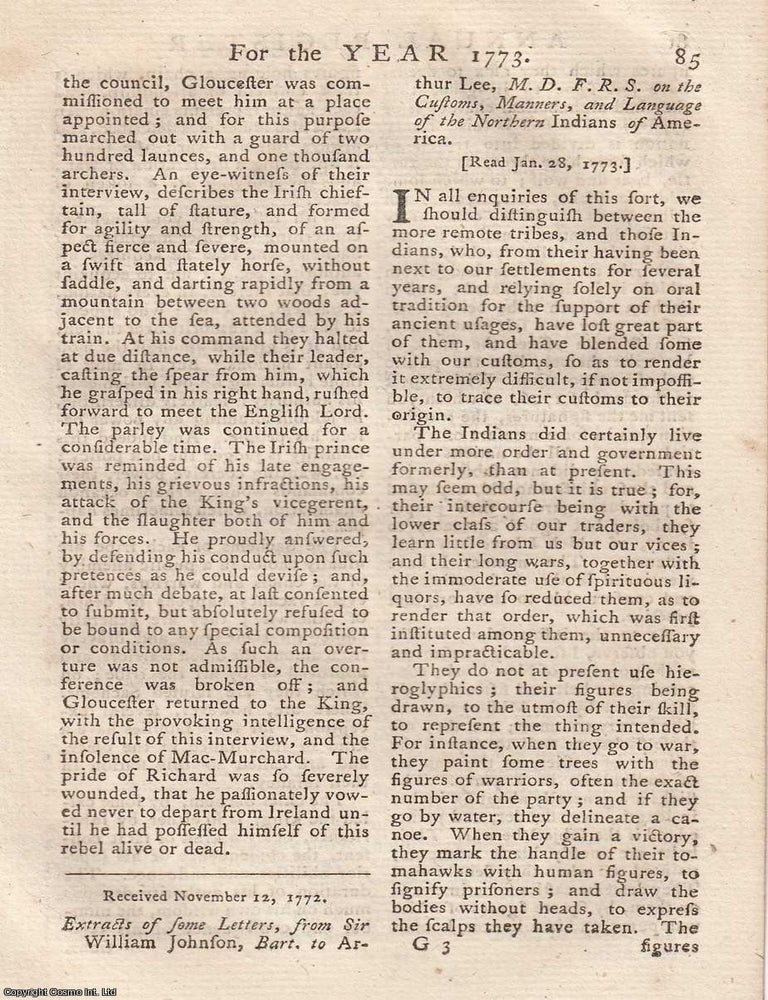 Item #358223 The Customs, Manners, and Language of the Northern Indians of America : Extracts of...