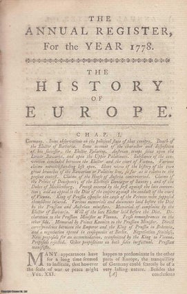 Item #358290 The History of Europe, for the year 1778. An original article from The Annual...