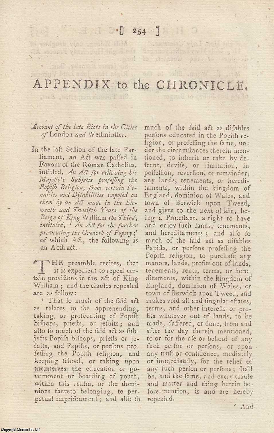 Gordon Riots. Anti-Catholic Rioting. Account of the late Riots in the ...