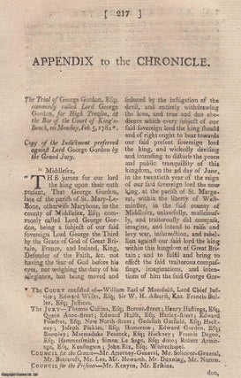 Item #358348 Gordon Riots. Trial of George Gordon for High Treason, Feb 5, 1781. An original...