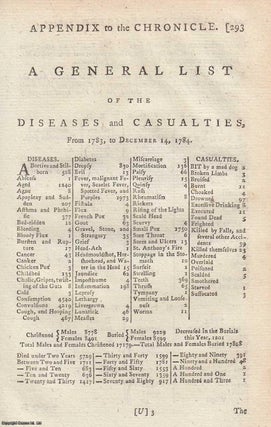 Item #358387 Bills of Mortality : A General List of the Diseases and Casualties, from 1783, to...
