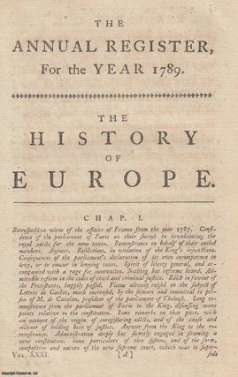 The History of Europe, for the year 1789. An original. Annual Register.