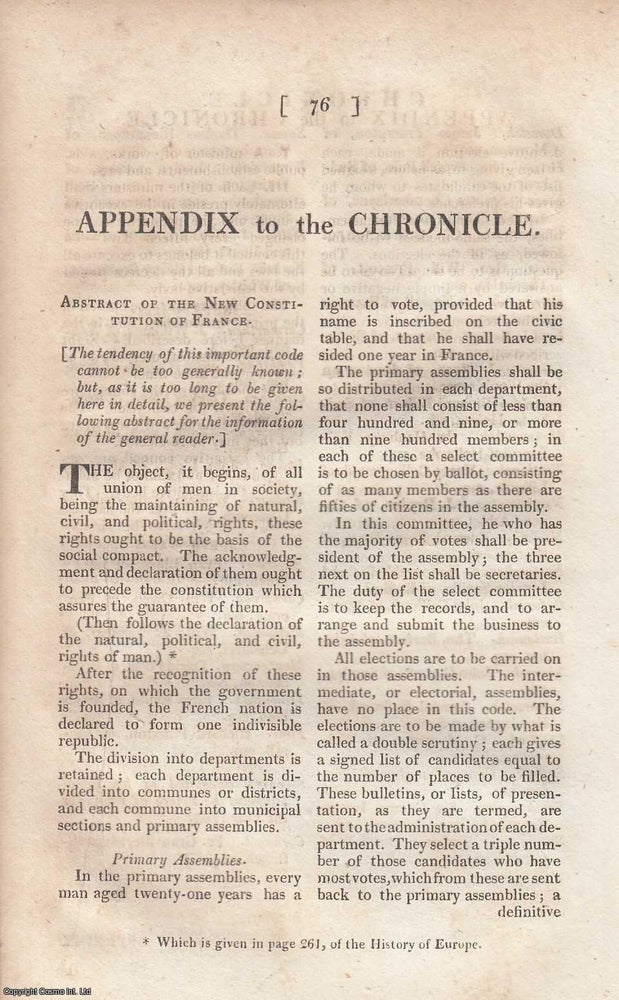 Item #358493 Abstract of the New Constitution of France. An original article from The Annual Register for 1793. Annual Register.