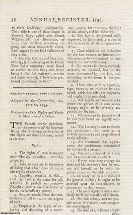 Item #358514 1795. Declaration of the Rights and Duties of Man, and of a Citizen. The New French...