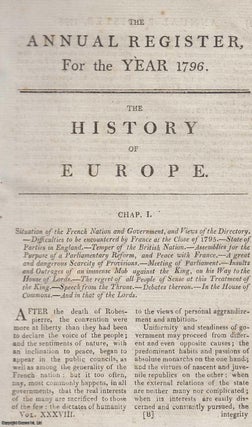 The History of Europe, for the year 1796. An original. Annual Register.