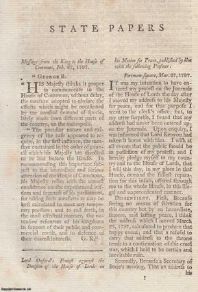 Item #358530 State Papers, 1797. An original article from The Annual Register for 1797. Annual...