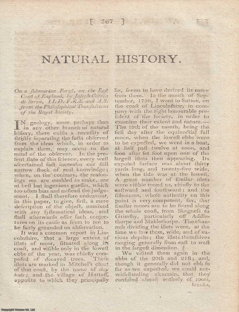 Item #358553 On a submarine Forest, on the East Coast of England, by Joseph Correa de Serra. An...