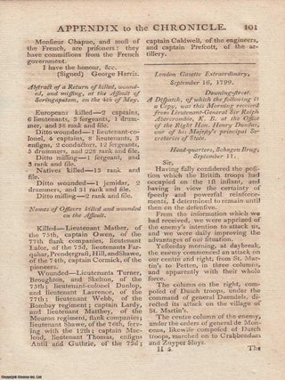 French Revolutionary Wars, 1798. Reports from the London Gazette and other related correspondence, including Horation Nelson. An original article from The Annual Register for 1799.