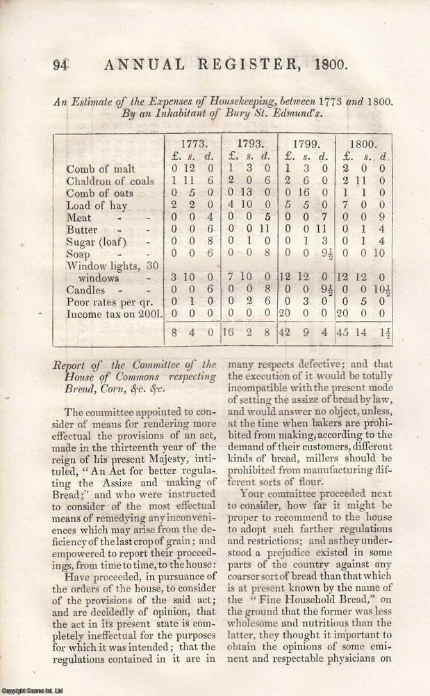 Item #358573 Bread Scarcity, 1799. Various reports respecting the scarcity of corn and bread...