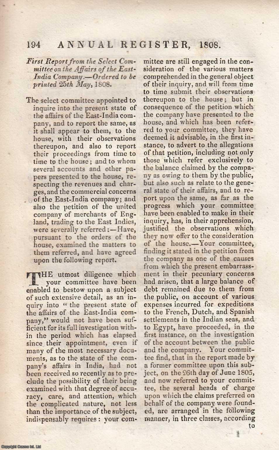 First Report from the select Committee on the affairs of the East India ...