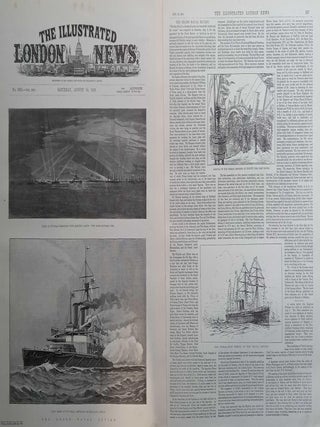 The Grand Naval Review, 1889. A rare, original print from The Illustrated London News, carefully removed and preserved : an important artifact of journalism's golden age! A large group of woodcut illustrations featuring the Naval Review, with accompanying text, including one double page view. From the Illustrated London News, 1889. A rare, original print from The Illustrated London News, carefully removed and preserved : an important artifact of journalism's golden age!
