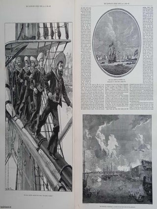 The Grand Naval Review, 1889. A rare, original print from The Illustrated London News, carefully removed and preserved : an important artifact of journalism's golden age! A large group of woodcut illustrations featuring the Naval Review, with accompanying text, including one double page view. From the Illustrated London News, 1889. A rare, original print from The Illustrated London News, carefully removed and preserved : an important artifact of journalism's golden age!