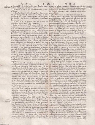 Ordnance, a general name for all sorts of great guns used in war. A rare original article from the Encyclopaedia Britannica, Dublin Edition 1797.