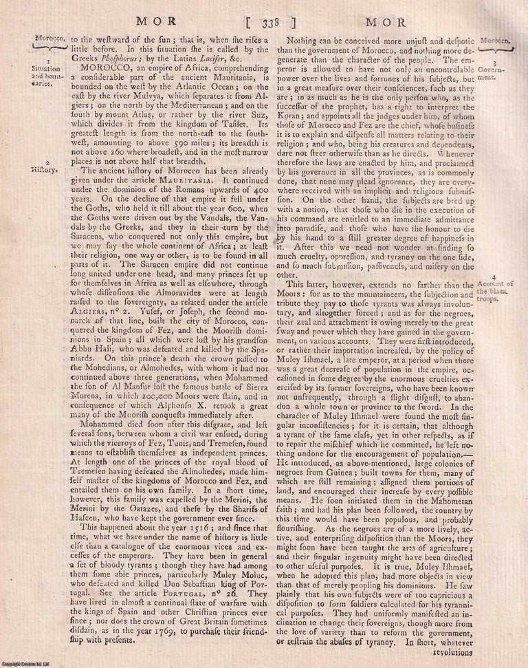 Item #358939 Morocco. An Empire of Africa. A rare original article from the Encyclopaedia Britannica, Dublin Edition 1797. George Gleig.